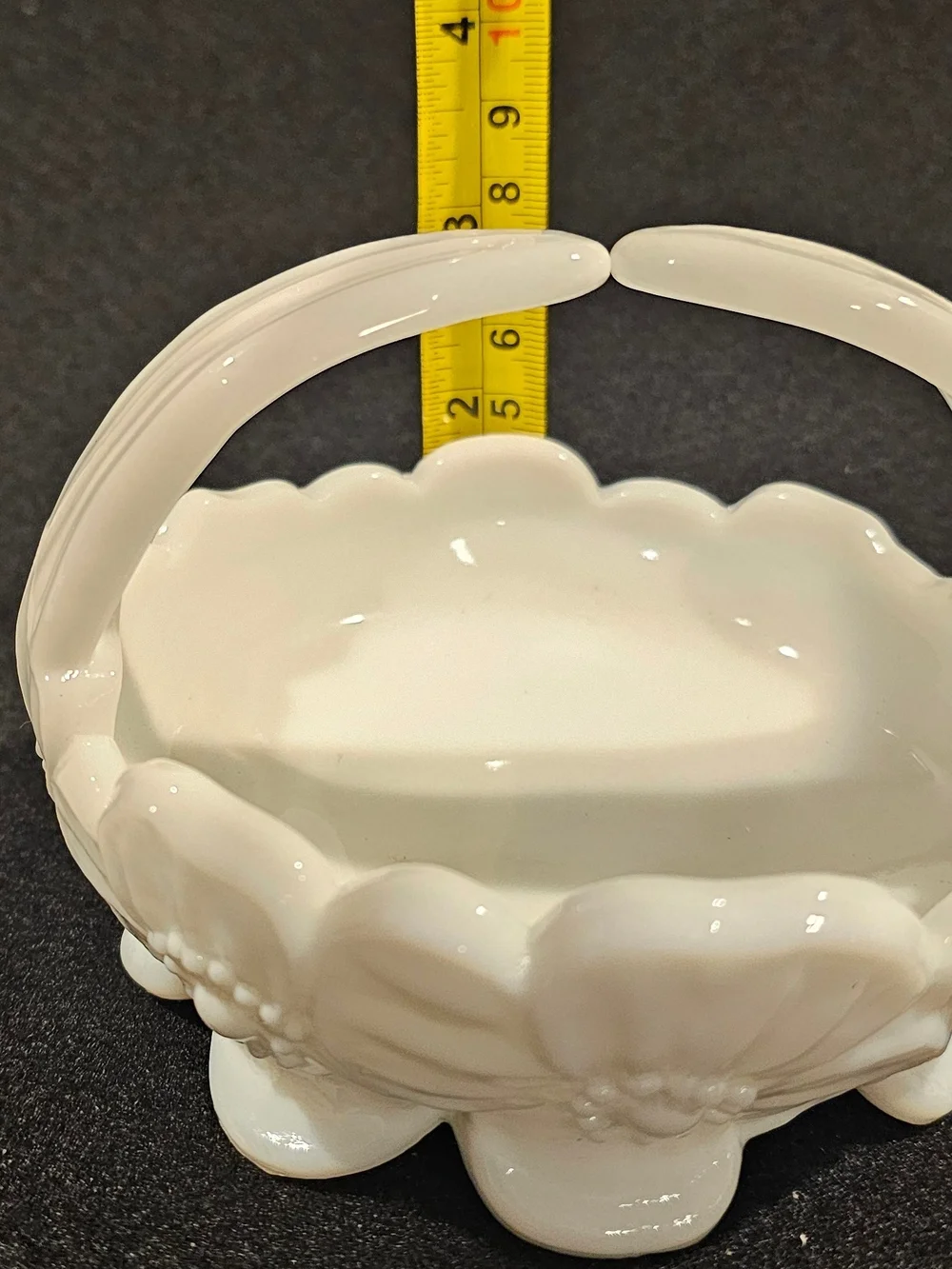 Vintage Westmoreland White Milk Glass Dogwood Flower Split Handle Basket Dish